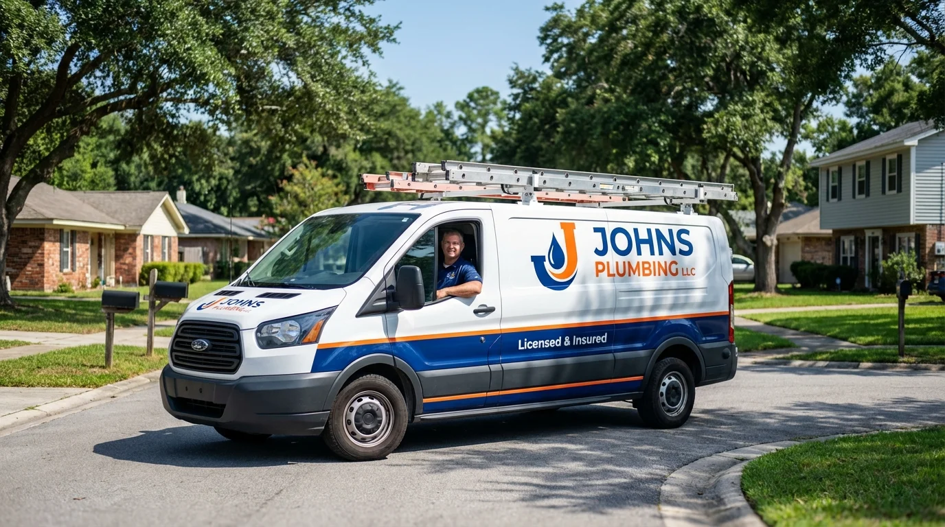 Johns Plumbing LLC service van in White Hall, IL