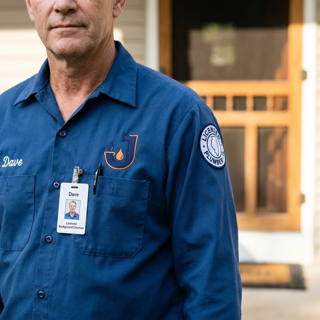 Licensed plumber showing ID badge in White Hall, IL