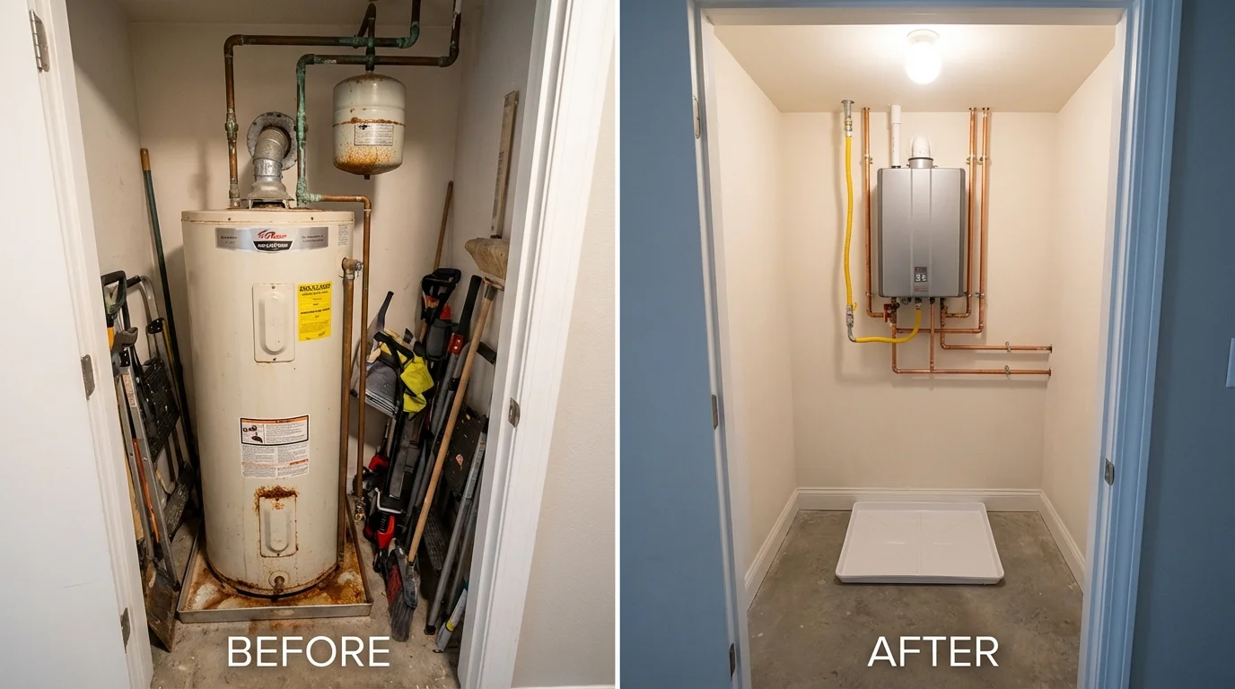 Tank water heater versus wall-mounted tankless unit comparison for White Hall, IL homeowners